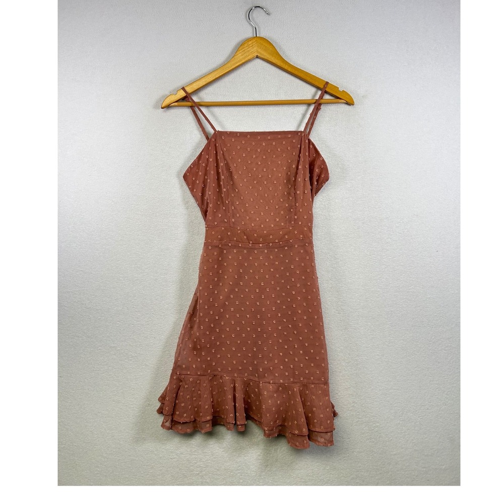 Altar'd State Romantic Swiss Dot Ruffle Mini Dress Womens Small Terracotta Rust